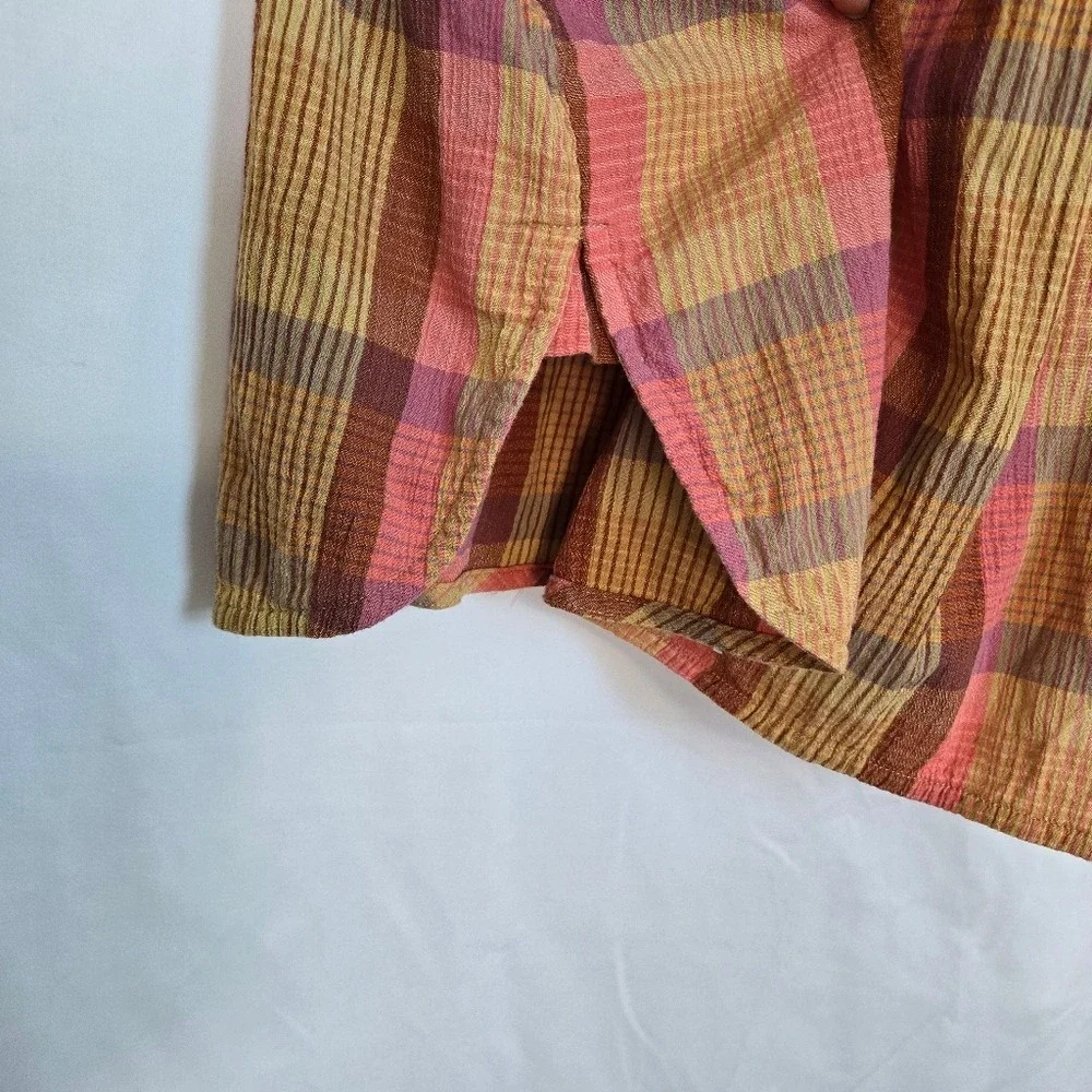 Madewell Women's Neon Madras Plaid Button‎ Short Sleeve Cotton Daily Shirt Small - Picture 8 of 11